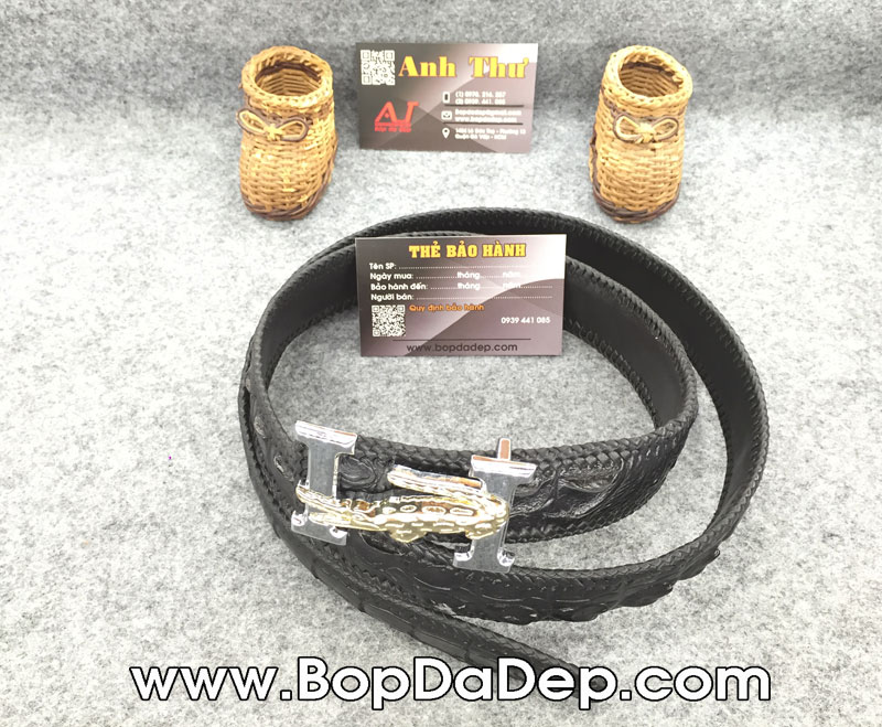 thắt lưng da cá sấu hoa cà