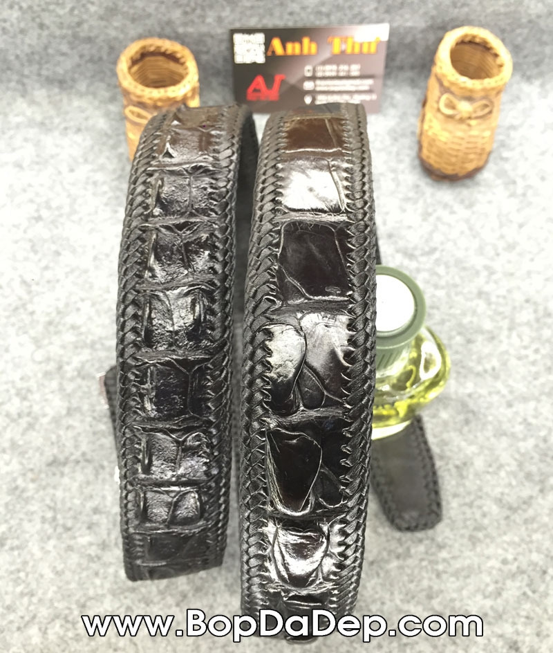 thắt lưng da cá sấu hoa cà